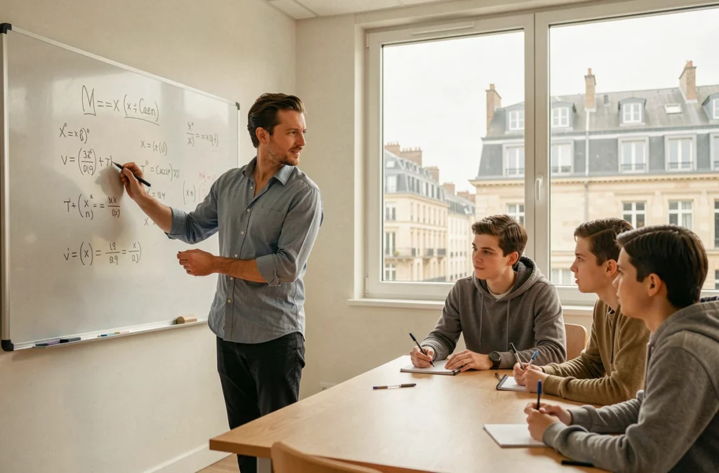Professeur du Groupe Réussite dispensant des cours particuliers toutes matières à Caen devant des étudiants attentifs