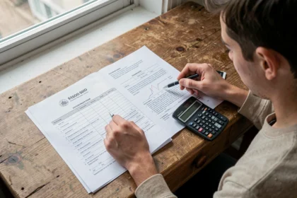 Étudiant examinant des résultats d'examen de comptabilité à son bureau